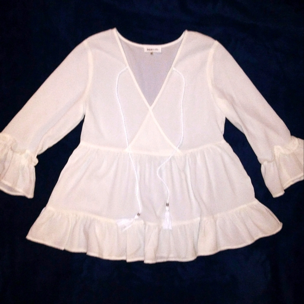 Sugar + Lips White Boho Peasant Top w/ Ruffles